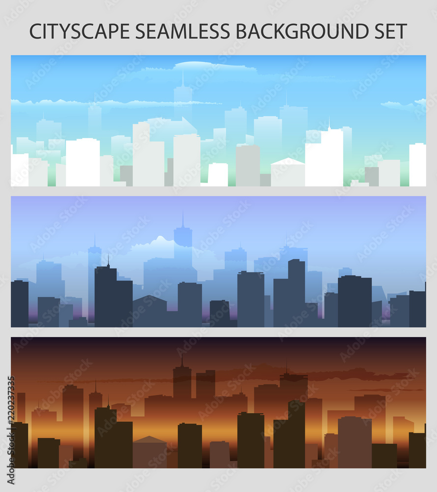 Colorful Seamless Cityscape Set