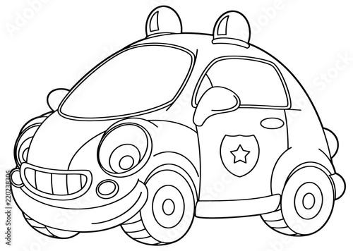 cartoon scene with vector police car - coloring page - illustration for children