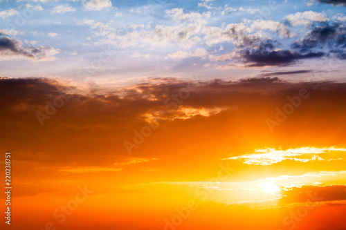 sun ray is go down and amazing dramatic orange cloud, twilight sky