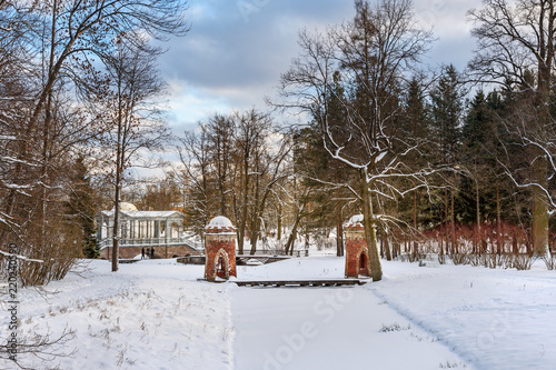 Red Cascade in Catherine park at Tsarskoe Selo in winter. Pushkin. Saint Petersburg. Russia