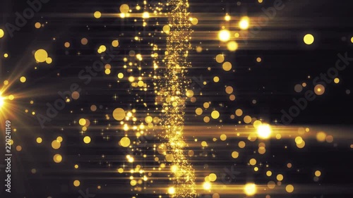 Lights gold bokeh background. Elegant golden abstract. Disco background with circles and stars. Christmas Animated background. Space background. Seamless loop.