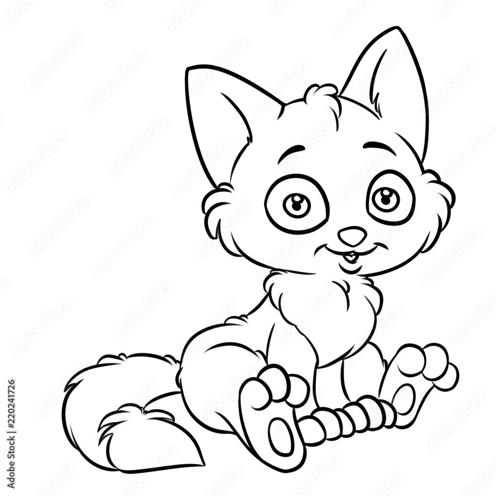 Obraz premium little fluffy cat sitting cartoon illustration isolated image coloring page