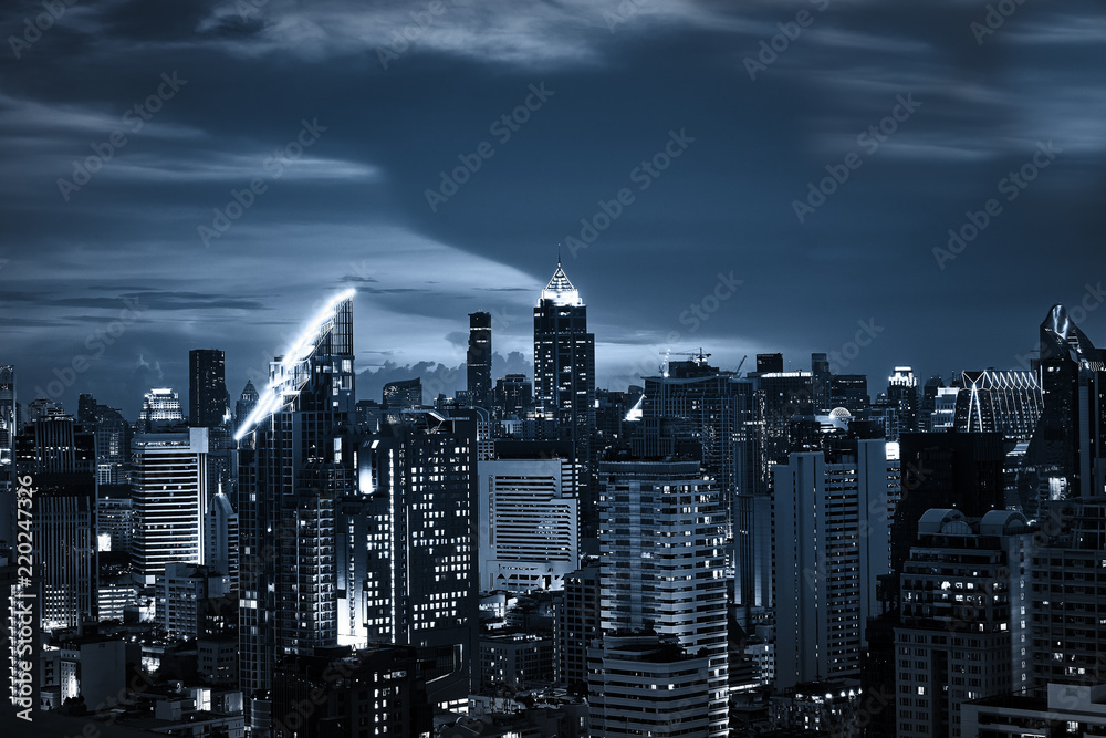 dark night urban cityscape building with skyline
