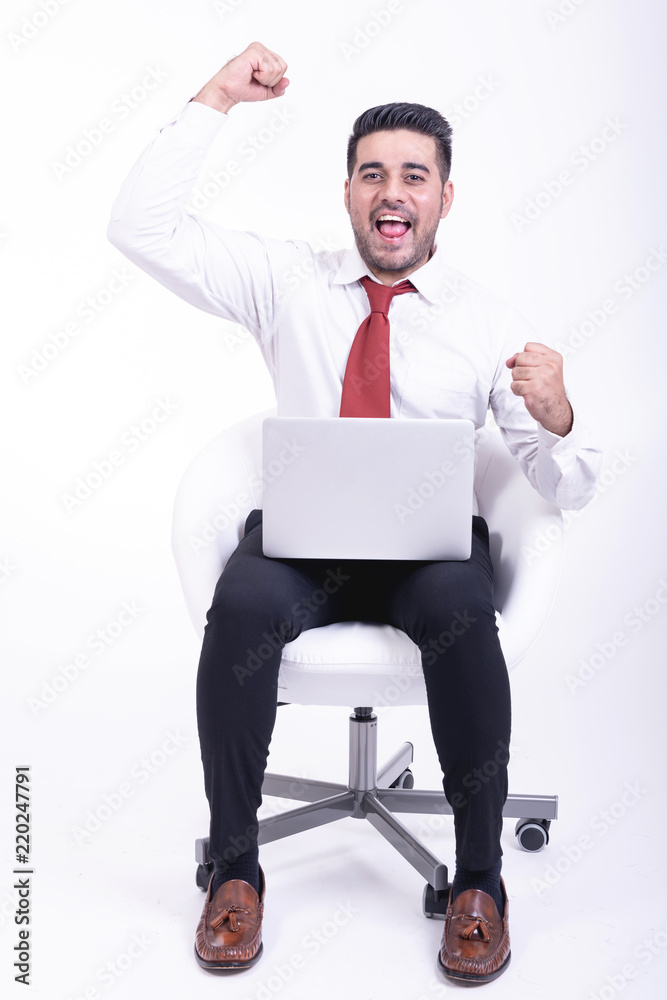 Businessman sitting on white chair isolated. Businessman sitting on white chair isolated.