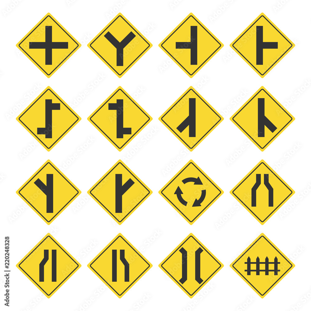Traffic signs set, Road signs collection flat design Traffic signs set, Road signs collection flat design