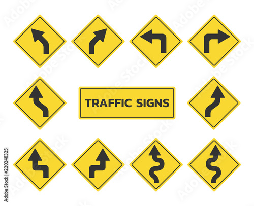 Traffic signs set, Road signs collection flat design