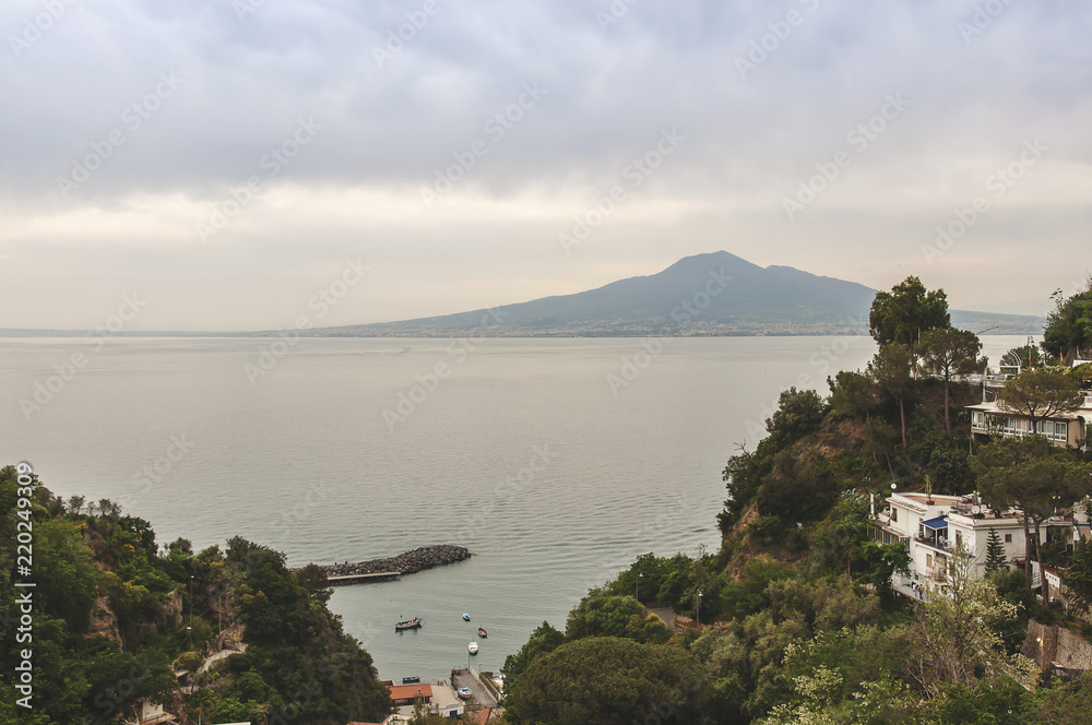 Landscape from a terrace of Vico Equense with Vesuvius in the center of the panorama. Naples_Italy Landscape from a terrace of Vico Equense with Vesuvius in the center of the panorama. Naples_Italy