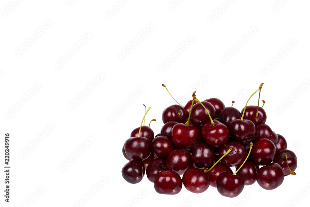 Sweet ripe cherry isolated on white background, copy space template Sweet ripe cherry isolated on white background, copy space template
