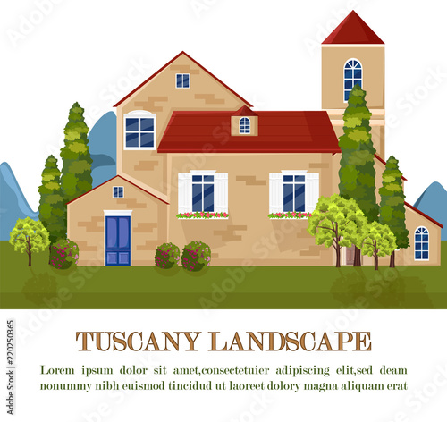 Vintage house Tuscany style Vector. Landscape card backgrounds