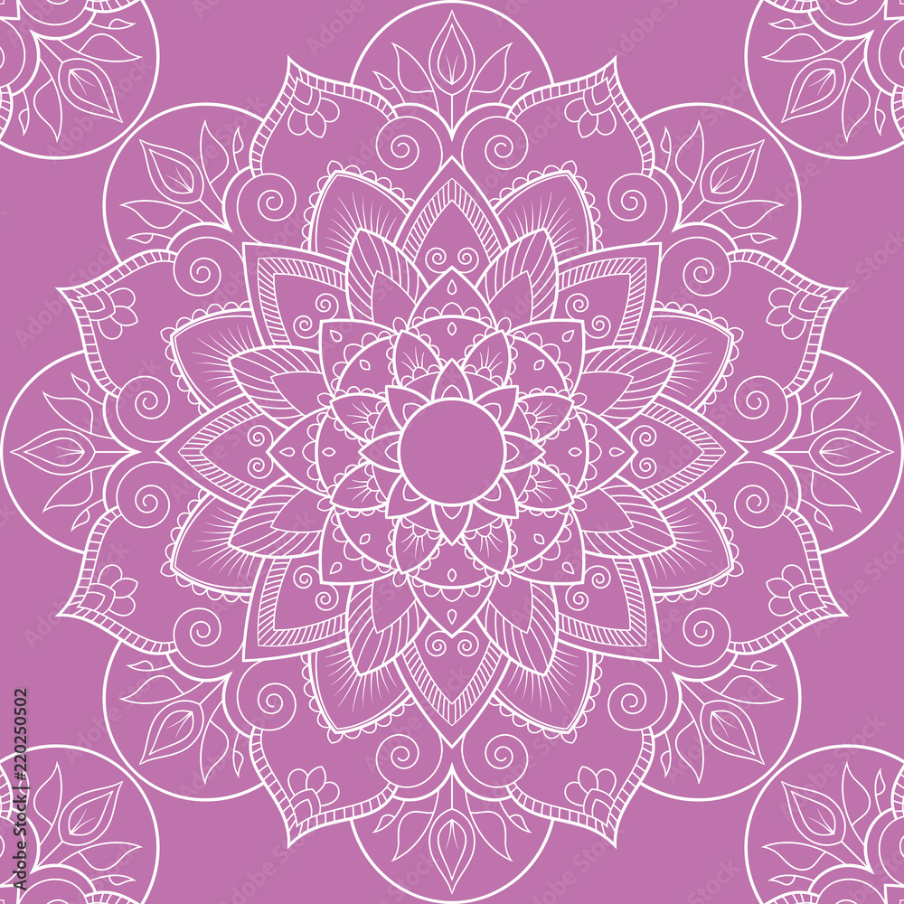 Seamless pattern with mandala ornament. Hand drawn vector illustration Seamless pattern with mandala ornament. Hand drawn vector illustration