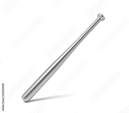 Photography 3d rendering of a single metal baseball bat with shining surface standing on a white background