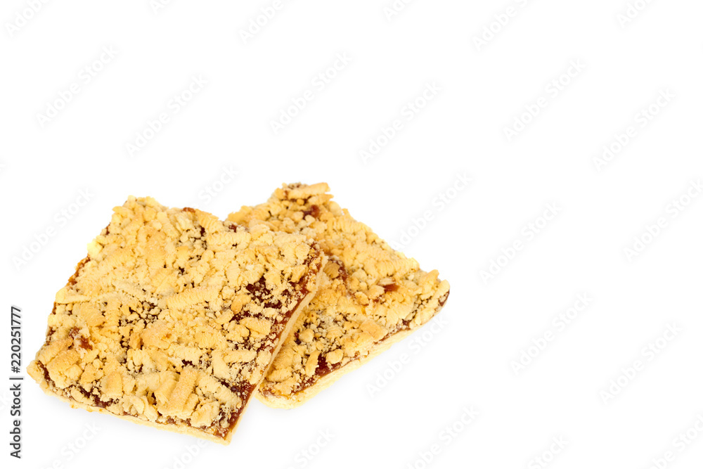 Slim apple pie with confiture, isolated on white background, copy space template