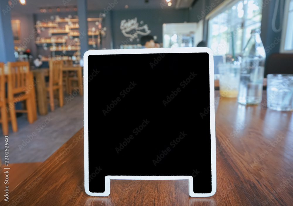Closeup of memo board or menu board and message board stand in black