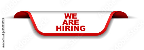 red and white banner we are hiring