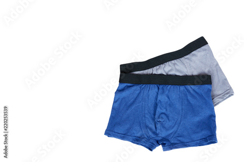 Underpants and clothing for kids isolated on white background, copy space template