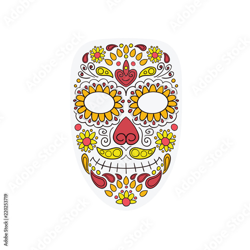 Colorful Skull Mask Day of The Dead With Floral Ornament and Flower Seamless Pattern. Dia de Los Muertos, Colorful Holiday Skul