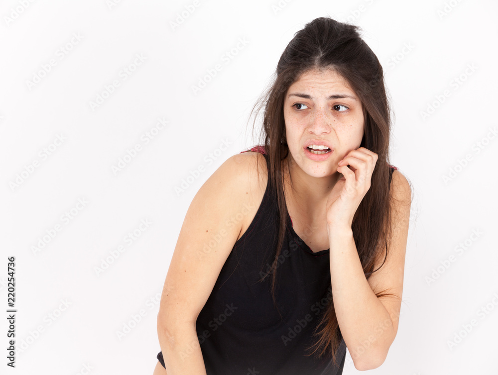 Fear emotional girl on a light background Fear emotional girl on a light background