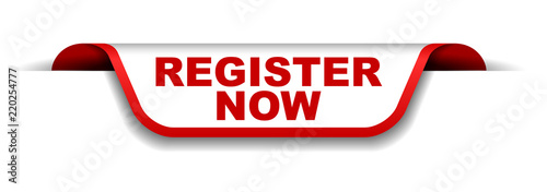 red and white banner register now
