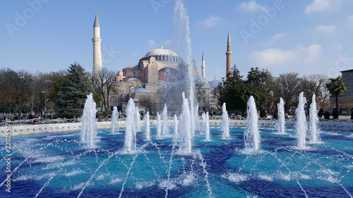 fountain and Sultan Hamet Mosque or Blue Mosque in Istanbul, Turkey