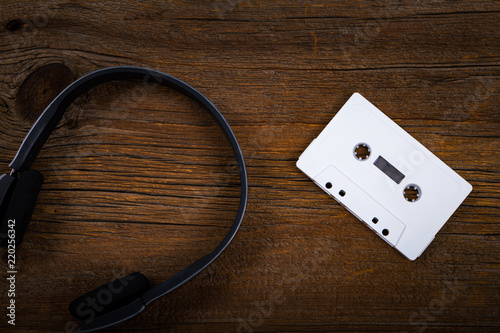 Compact Audio Cassette Tape Background. Selective focus.