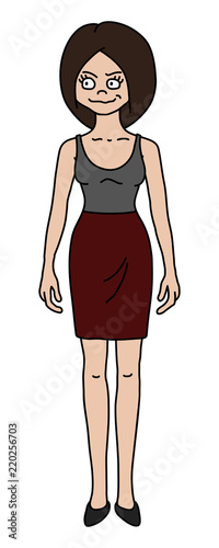 The funny brunette woman in a dress