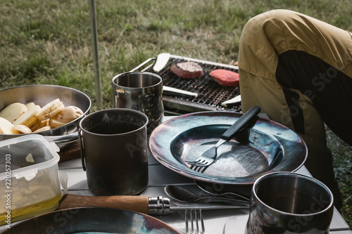 Outdoor kitchen, preparing dinner