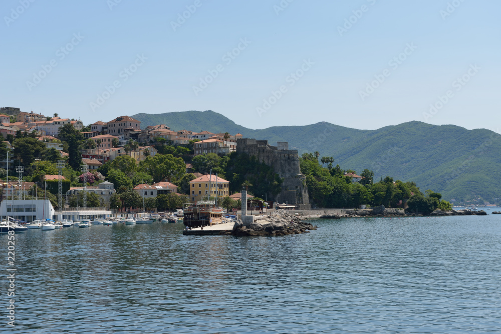 View of Herceg Novi from the sea, Kotor bay, Montenegro.