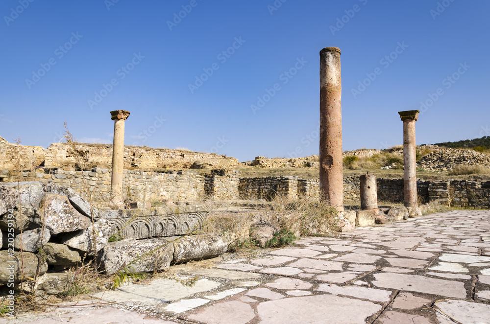 Corinthian columns and ruins of ancient city in Macedonia