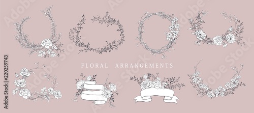 Fototapeta Naklejka Na Ścianę i Meble -  Wedding arrangement. Floral bouquet design. Botanical frame.