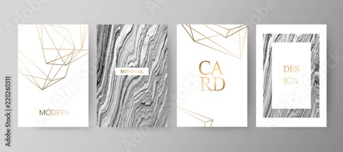 Set of modern elegant brochure, card, background, cover.Grey, black marble texture.
