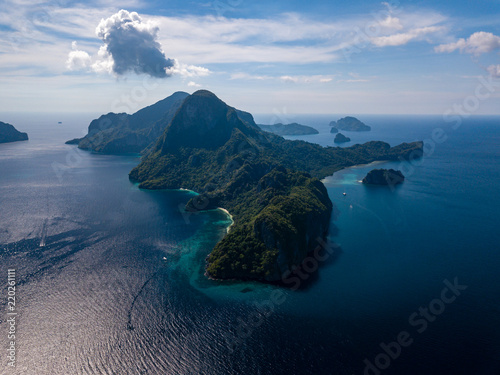 Aerial drone view of the uninhabited, tropical Cadlao island