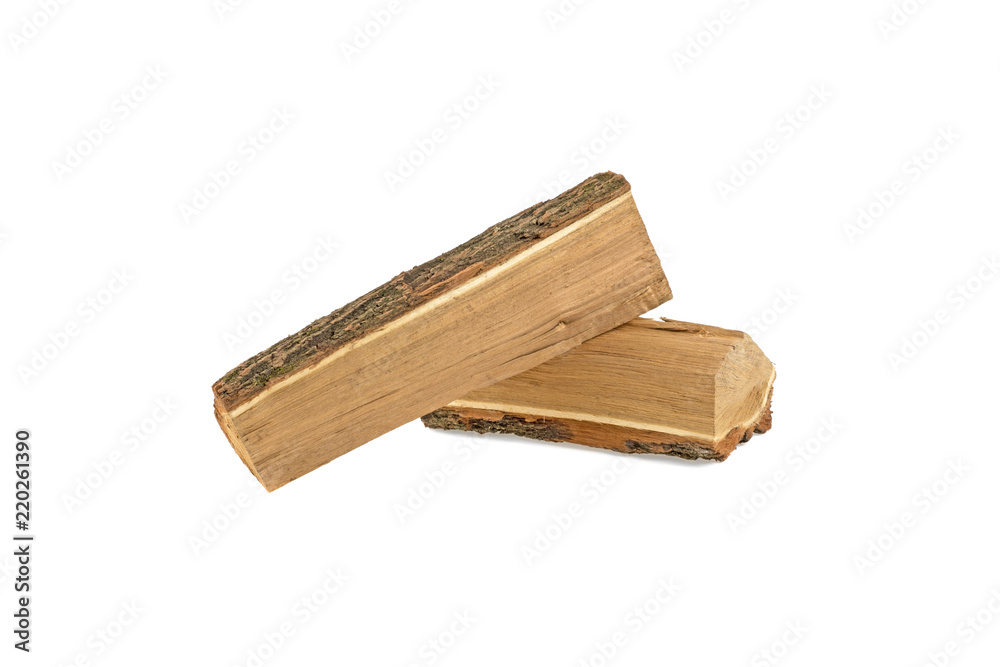 two wooden logs isolated on white background