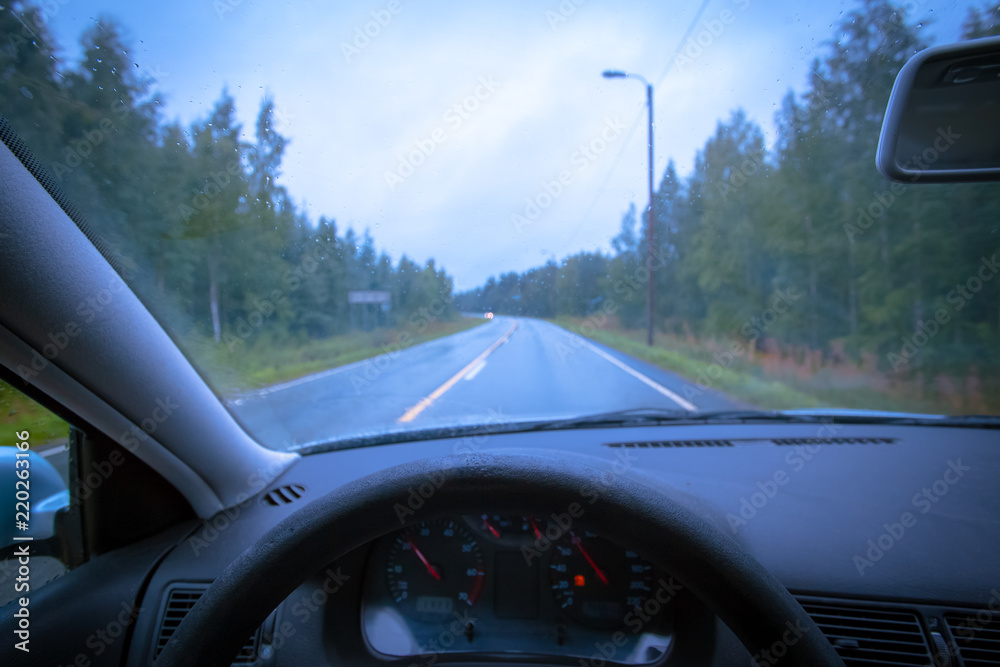 View from the car's cab. Photo from Finland.