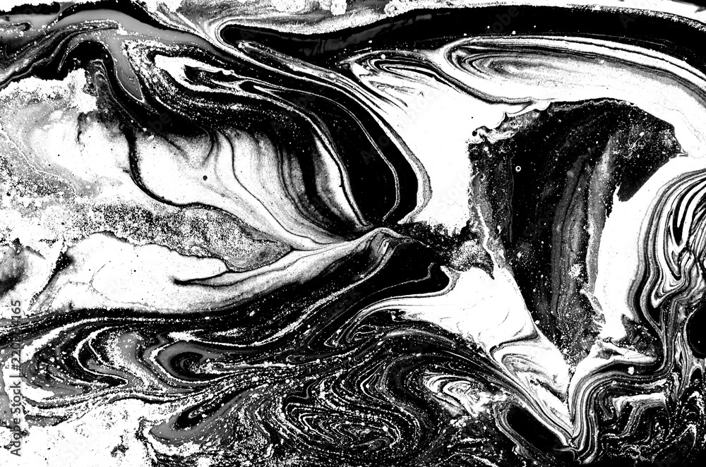 Marble abstract artwork texture. Black and white wave pattern.