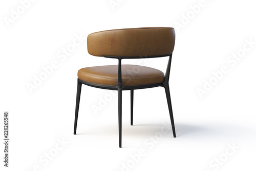 Brown leather chair with metal legs. 3d render