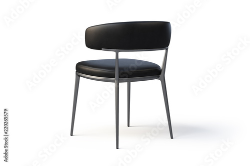 Black leather chair with metal legs. 3d render