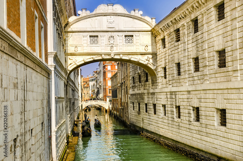 Bridge of Sighs, Venice, Italy. Beautiful photo background of the venetian canal with old buildings