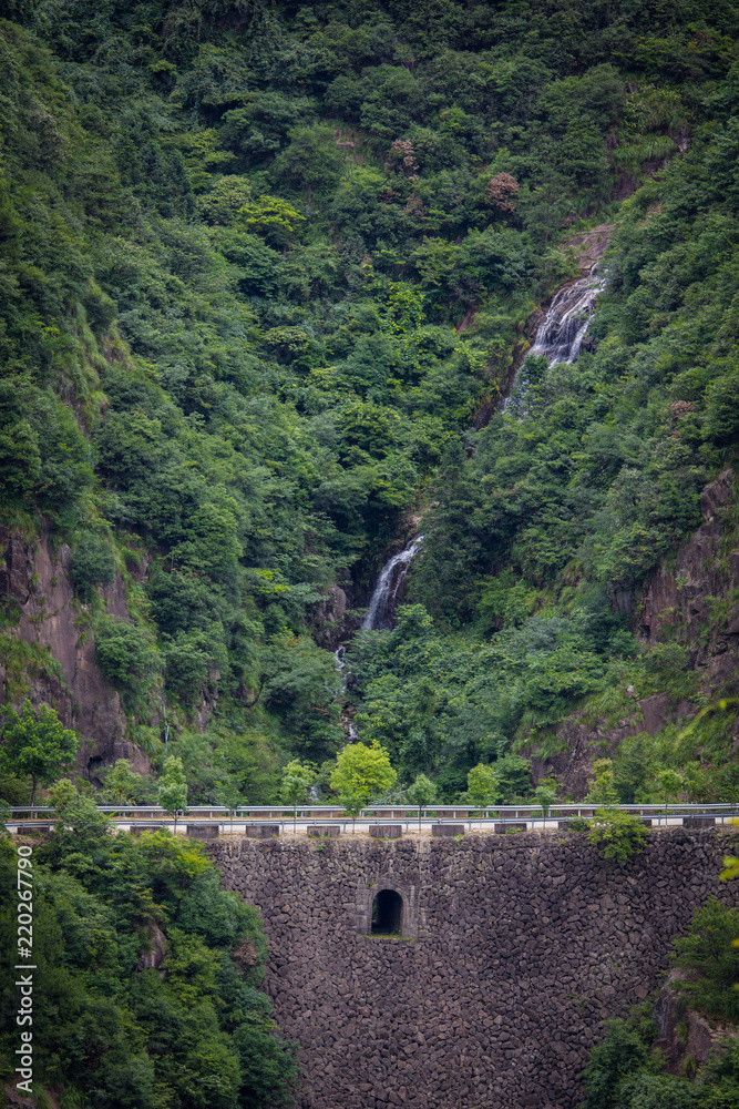 waterfall and road