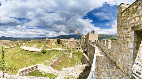 Panorama of Ohrid - Macedonia. View from watchtower of famous old fortress ruins of tzar Samuel in Ohrid know as Samuels fortress with Lake Ohrid in the background. Ohrid - Macedonia