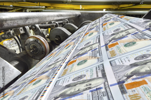 Dollar usa money print process in a modern printing house