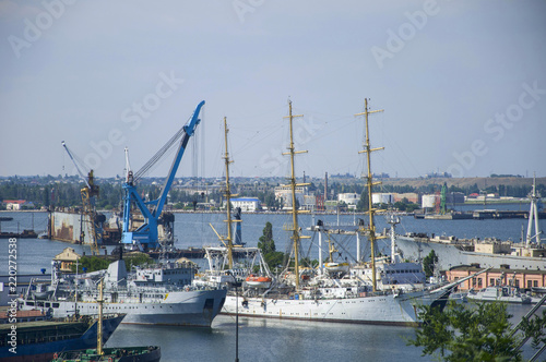 Harbor in the port. Parking for military and civilian ships and ships. © Sirius1717