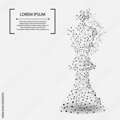 Abstract mash line and point king of chess. Vector business illustration. Polygonal low poly. 