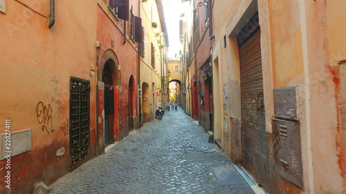 Photography Walking POV at the ancient streets and alleys of Rome, Italy