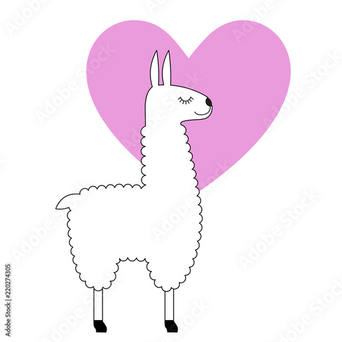 cute llama vector illustration with pink heart