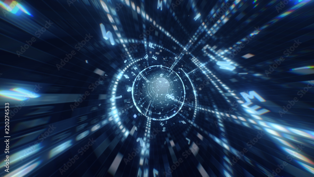 Fototapeta premium Digital Hexadecimal Code Data Tunnel 3d illustration