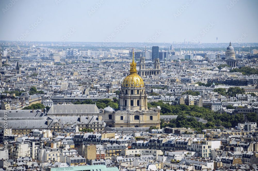 Aerial of Les Invalides (National Residence of the Invalids) - complex of museums and monuments in Paris, France. Les Invalides is the burial site for some of France’s war heroes, notably Napoleon Bonaparte