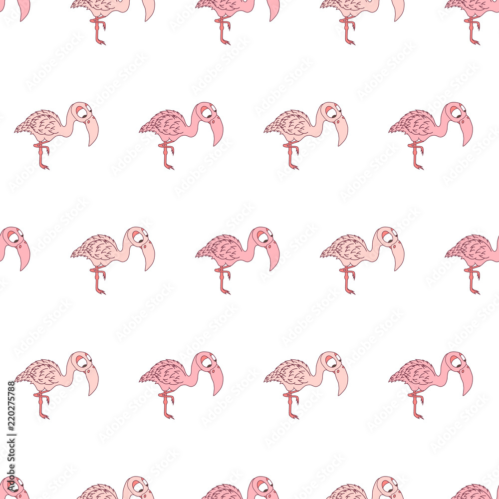 Obraz premium Colorful cute pink flamingo seamless pattern for girl and boy. Pretty background print