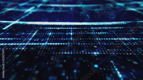 Animation of Abstract Blue Technology Background. Hexadecimal Computer Code. Programming Coding Hacker concept 3d illustration