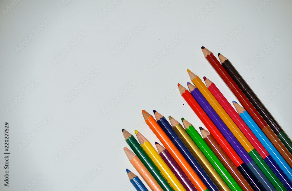 Full Set of Color Pencils on School Drawing Notebook Full Set of Color Pencils on School Drawing Notebook