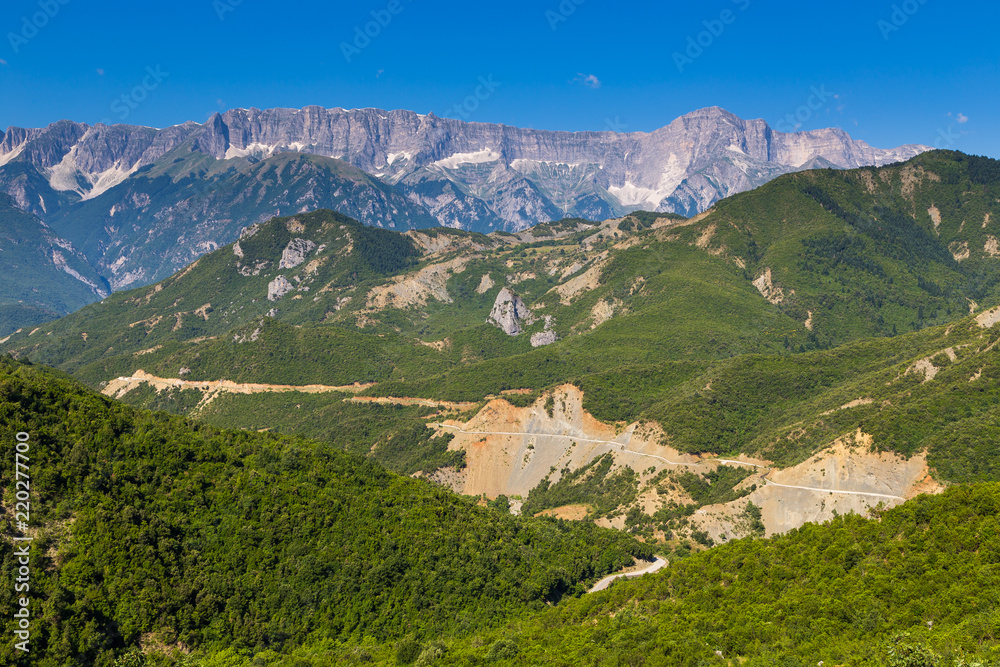 Obraz premium Scenic landscape view in Melesin mountain in summer day. Leskovik area, Albania, Europe.